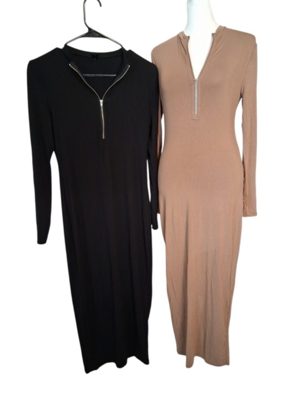 SHEIN Bundle Long-Sleeve Zip-Front Maxi Dress in Black and Brown - Picture 2 of 8